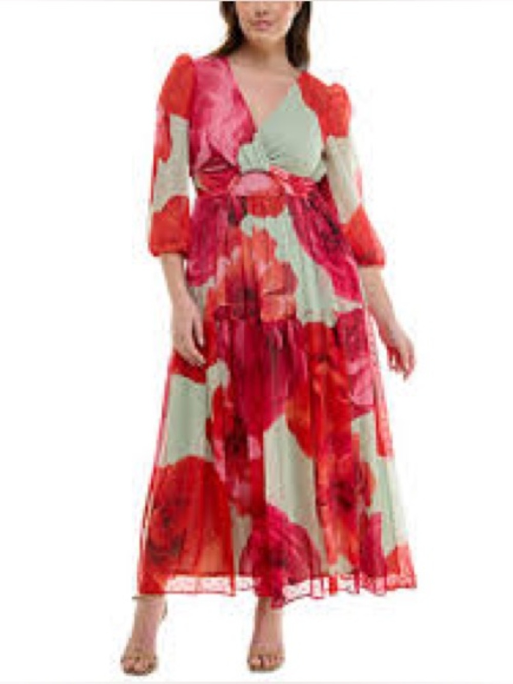 🔴 Taylor Plus Size Floral-Print Twist-Waist Tiered Dress🔴